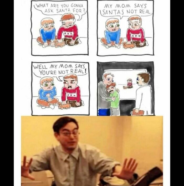 Cartoon meme and photo of man reacting, illustrating humor in meme account explanations for those who don't get it.